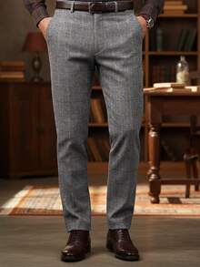 Men's Dress Pants Herringbone Vintage Plaid Classic Fit Siut Separates Slim Stylish Wool Casual Business Suit Pants - 灰色 - 查看 1