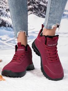 Women's Elegant Winter Snow Boots, Non-Slip Sports Shoes, Warm Lining Outdoor Winter Shoes, Suitable For Outdoor Winter - Red - View 9