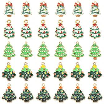 20个，5种款式，圣诞树形合金吊坠，DIY首饰配件，可用于耳环、手链、项链等