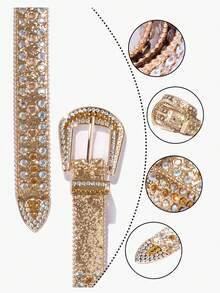 1pc Shiny Rhinestone Studded Belt, Fashion Street Style Suitable For Plus Size Women And Men - Fits Western Cowgirl And Cowboy Outfits, Dresses And Jeans, Sparkling Zinc Alloy Belt, All Seasons - 金色 - 查看 13