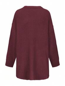 Áo len nữ dáng rộng cổ tròn, kiểu dáng tối giản, màu trơn, phong cách retro, hoàn hảo cho năm mới, Giáng sinh và Ngày Valentine. - Màu đỏ - Xem 11