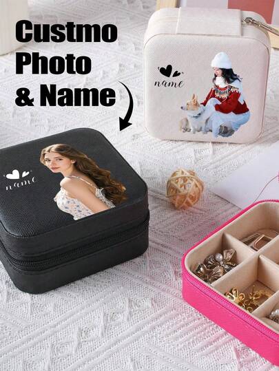 1 Stück personalisierte Schmuckbox, Name & Geburtsstein können angepasst werden, Brautjungfern Schmuckbox, Geschenk für Freundin, Reise Schmuckbox, individualisierte Namens Schmuckbox