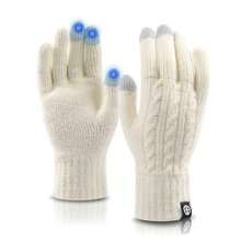 Women's Winter Gloves For Cold Weather Thermal Knit Elastic Soft Touch Screen Glove For Running Driving Hiking - Beige - View 1