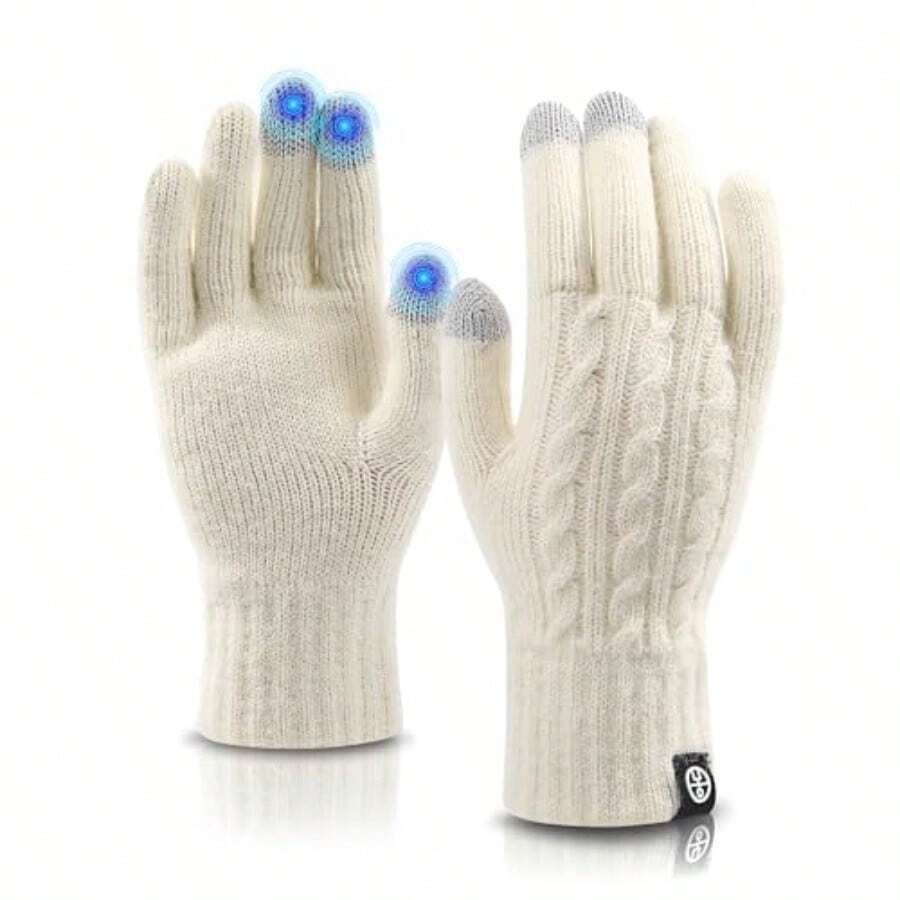Women's Winter Gloves For Cold Weather Thermal Knit Elastic Soft Touch Screen Glove For Running Driving Hiking - Beige - View 1