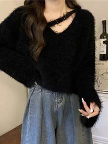 Women Knit Tops - Black - View 2
