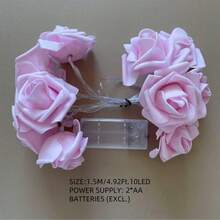 1 件 10 LED 1.5 米玫瑰花串灯，浪漫卧室装饰，婚礼/派对节日装饰，求婚礼物，电池供电 - 彩色 - 查看 12