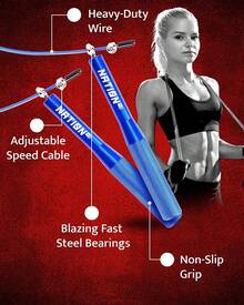 WOD Nation Aluminum Handle High Speed Adjustable Jump Rope For Women And Men - Perfect Skipping Rope For Boxing, Fitness, Workout - 藍色 - 查看 3