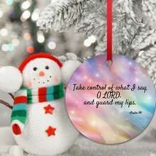 2025 1pc 2D Take Control Of What I Say, O LORD Christmas Decorations Indoor 2.9 Inch Positive Quotes Sayings Ceramics Ornaments Single-Side Print Funny Gifts For Women/Men For Employees Neighbor Grandpa Students Decor - 粉紅白色 - 查看 3