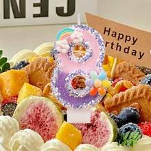 Velas con números de flores de arcoíris, velas para tartas de cumpleaños, decoraciones de cumpleaños para fiestas temáticas y celebraciones de aniversario. - Naranja - Ver 4