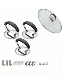 Tampa de panela de aço inoxidável com alça, 1 peça, 2 peças e 3 peças, adequada para tampas de panelas elétricas, assadeiras, frigideiras - resistente a altas temperaturas, acessórios de cozinha anti-escaldantes, acessórios para ferramentas - Multicolorido - Ver 9