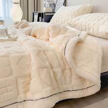 1pc Thick Edged Bohemian Style White Heart Pattern Blanket, Jacquard Faux Fur Lamb Wool Soft Warm Multipurpose Throw Blanket For Living Room, Bedroom, Dorm, Furniture Decor, Sofa, Nap Blanket - White - View 4
