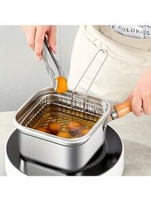 不锈钢方形煎锅，家用牛奶锅面条锅，户外便携式天妇罗炸锅，适用于普通炉灶，可用于烹饪、盛汤、盛菜