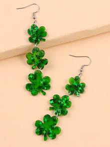 2 chiếc khuyên tai Acrylic hình cỏ ba lá xanh tối giản ngày lễ Thánh Patrick dành cho nữ - màu xanh lá - Xem 4