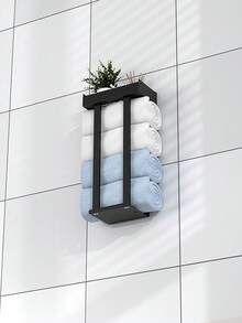 1个壁挂式毛巾架，带纸巾盒、卫生纸架和储物架，适用于放置毛巾、卫生纸，节省空间且易于安装，浴室收纳架 - 彩色 - 查看 8