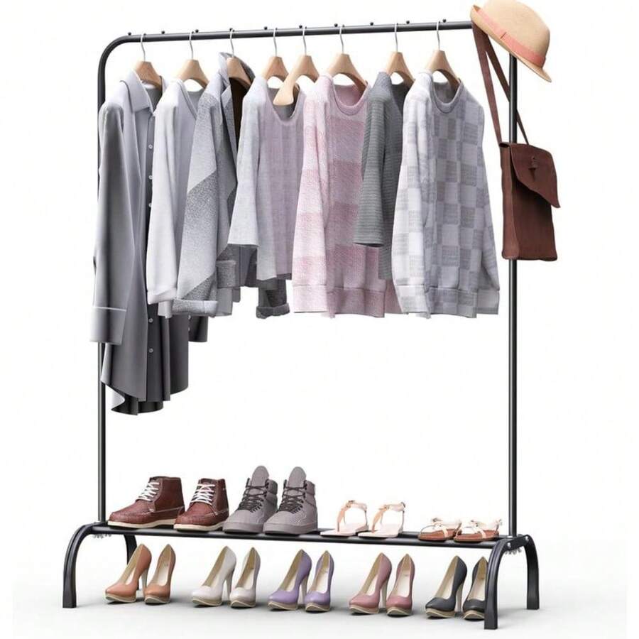 Black Metal Clothes Rail - Garment Rack With Bottom Shoe Rack Storage Shelf For Coats Skirts Sweaters Steel - Default - View 1