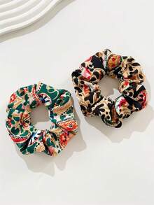 2pcs Women's Retro Paisley Fabric Scrunchies, Hair Ties For Ponytail, Bun, Elegant Decorative Hair Accessories For Daily Wear ,Scrunchy Hair Ties