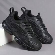 Men's Low-Top Sneakers - Lightweight Shock-Absorbing Sports Shoes, Lace-Up Fitness Shoes, Anti-Slip TPU Outsole, Suitable For Running, Casual And Various Occasions - Minimalist Design For All Seasons, Black - Breathable Fabric Lining, Multifunctional Shoes, Fashionable Style, Secure Closure, Athletic Shoes, Active Lifestyle - Black - View 2