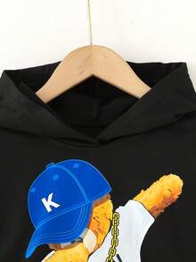 2件套幼儿男童休闲街头风可爱小熊图案黑色连帽衫和牛仔裤套装 - 彩色 - 查看 6