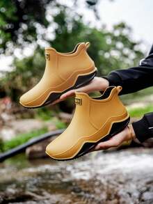 1 par de botas de chuva curtas, leves e duráveis, calçado aquático moderno para homens e mulheres, ideal para atividades ao ar livre (calçam meio número menor). - Castanho - Ver 7