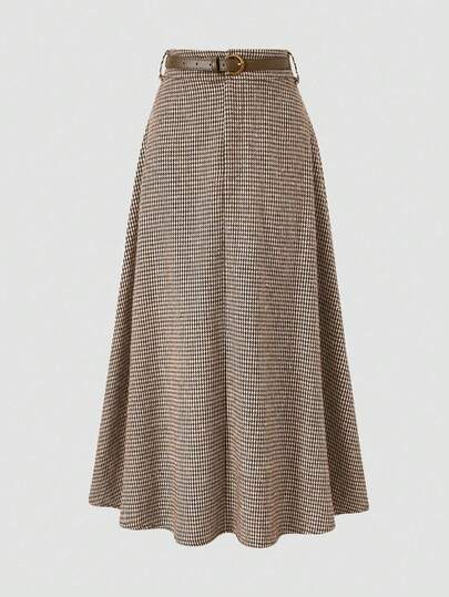 EARO 女士时尚千鸟格百搭优雅宽松A字裙