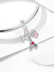 1pc Fashionable 925 Sterling Silver Shiny Heart Shaped Pendant, Suitable For Women Jewelry DIY Bracelet - Silver - View 6