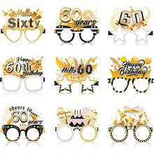 9pcs 60th Birthday Paper Cups, Unisex, 60th Birthday Photo Props Party Supplies, "Hello 60, Cheers To 60 Years" 60th Birthday Party Favors - Black - View 1