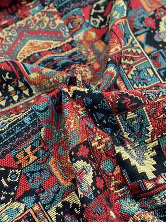 1 Pc Bohemian Style Jacquard Fabric, DIY Sewing Fabric, Pre Cut 19in X 58.2in, Thick Red Fabric,Suitable For Handmade Sofa Covers, Tablecloths, Pillows, Curtain,Clothing, Bags, Dresses, Skirts, Hat,Background Fabrics, Tapestry, Table Flag, Home Decoration,Etc