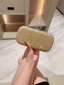 月光之夜手拿包，银色奢华水钻装饰金属链条单肩包，优雅迷你方形晚宴手拿包，适合婚礼、派对、正式场合，女士礼物，派对包，完美适用于派对、婚礼、圣诞/万圣节舞会、晚宴/盛会，婚礼必备，与毕业礼服、晚礼服完美搭配，是舞会配饰的理想之选。 - 金色 - 查看 13