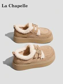 1 Pair La Chapelle Women's Casual Soft Bottom Flat Shoes, Round Toe Low Heel Outdoor Commuting Shoes, Elegant Soft Sole Hiking Suitable For Students Graduation Photos, Low-Top Leather Warm Shoes