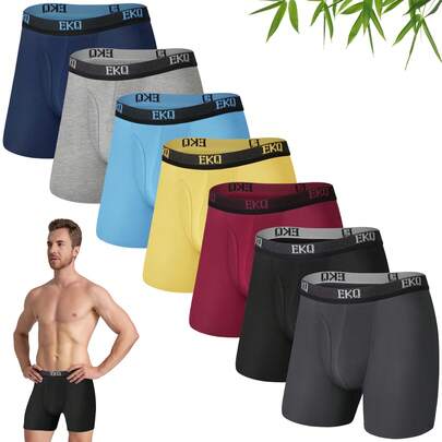 Underwear Breathable Boxer Briefs 7 Pack Bamboo Rayon Boxers For Men Soft Stretchy Men's Underwear With Fly