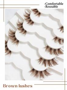 Asiteo 7 Pairs Brown Half-Strip False Eyelashes, Transparent Lash Stems, Cat Eye Shape, Long & Natural, Faux Mink Material, Fluffy & Soft, Create Natural Makeup, Suitable For Christmas Makeup, Christmas Gift - 棕色 - 查看 4