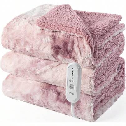 Full Size Heated Blanket In Pink With Soft Faux Fur TieDye Design For Cozy Relaxation At Home Or In The Office Offers 5 Adjustable Heat Levels And 10Hour Auto ShutOff Timer Builtin OverHeat Protection Safety Feature ETL Certified For Reliable Performance