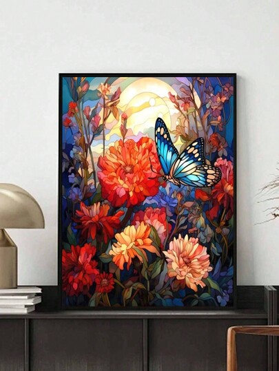Kit di pittura di diamanti 5D fai-da-te, design floreale e farfalla, diamanti acrilici tondi a tutto tondo, set di artigianato senza cornice per decorazione murale domestica, 30x40 cm