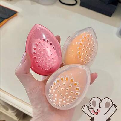 3pcs Makeup Sponge Holders, Freestanding Cosmetic Egg Organizer, Portable, Durable Plastic, Non-Electric Storage Case