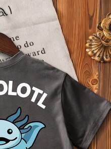 Young Boy Cartoon Print Short Sleeve T-Shirt - Dark Grey - View 7