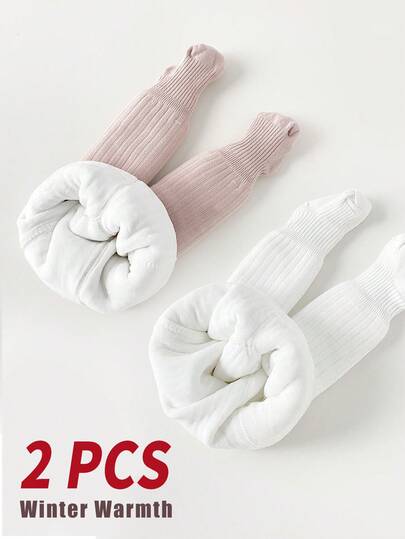 Conjunto de 2 Leggings Infantis para Bebês e Crianças Pequenas, Calças Legging Grossas para o Inverno, Quentes e Confortáveis, Ideais para Uso Externo no Inverno, Perfeitas para Atividades ao Ar Livre e Uso Diário, Tecido Macio