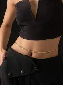 Nooxian 1件不锈钢金色女士腰链，防水防锈扭纹链条腰带，夏季海滩度假身体链，比基尼肚脐腰链配饰，日常叠戴配饰礼品 - 金黃色 - 查看 7