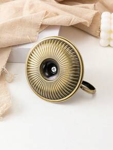 Vintage Neo-Classical Antique Bronze Candlestick | Curved Handle * Radiant Tray Designed To "Catch Wax Drips", Aged Bronze Texture With Patina, Radiant Lines On The Body Like Solidified Sunlight, Elegant Curved Handle - Multicolor - View 5