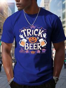 Camiseta de cerveza divertida de Halloween para hombres - Impresión de taza de cerveza fantasma y murciélago, camiseta de manga corta y cuello redondo casual, adecuada para fiestas de disfraces y festivales de cerveza - Ropa cómoda de verano y otoño, esencial para amantes de la cerveza, diseño de calabaza y sombrero de bruja, lavable a máquina, ajuste holgado, naranja brillante y morado, talla adulta, patrón festivo de taza de cerveza y crisol, ideal para celebraciones de Halloween - Azul - Ver 5