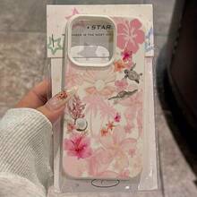Hibiscus Coconut Turtle Pattern Lychee Grain Ivory White Phone Case Suitable For Apple  17 16 15 14 13 12 11 Plus Pro Max Series, Personality Ins Style Protective Cover Fashionable Minimalist Design With Adorable Images.High Aesthetic SenseGIF-FOR-YOU - 款式1 (1PC) - 查看 1