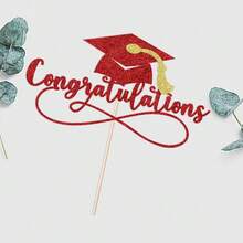 Congratulations 2025 Graduation Cake Topper,Congrats Grad Cake Decor - 2025 High Schoolsss; College;Senior Graduation Party Decorations Supplies (Red Gold){Inchcolor_nameinch:InchRedGold(1)Inch} - 紅金(1) - 查看 3