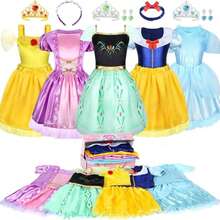 LIMIROLER 18pcs Princess Dress Up Clothes For Little Girl Role Play Costume Gift Set Princess Cosplay Toys With 5 Tops, 4 Skirts, Crown & Earrings For Girls Birthday Christmas Halloween Children's Day Gifts
