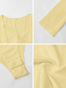 Vaiaye Women's Sexy Y2K Jumpsuit, V-Neck Long Sleeve Fitted Black Bodysuit, Suitable For Valentine's Day Wear, Spring/Summer - Yellow - View 11