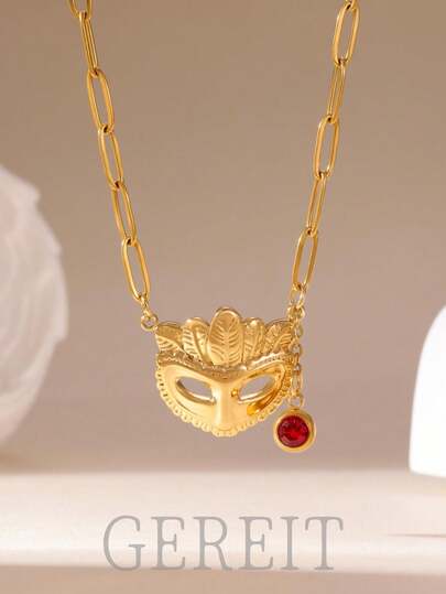 GEREIT 1件14K镀金铜狐狸面具吊坠项链，百搭日常佩戴，母亲节礼物
