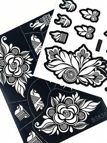 2 Sheets Flower Tattoo Stencils, Hand Tattoo Templates, Glitter Tattoo Templates, Reusable Tattoo Stickers For Diy Body Art Makeup Mehndi Designs