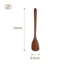 1pc Wooden Kitchen Long Handle Spatula, South American Chicken Wing Shaped Wood Non-Stick Wok Spatula, Kitchen Utensil With Hanging Design - Coffee Brown - View 10