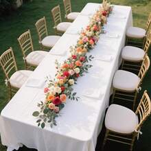 1 chiếc khăn trải bàn dài màu trắng, thích hợp cho các buổi họp mặt gia đình, đám cưới lãng mạn, tiệc bạn bè, sự kiện ngoài trời, khăn trải bàn màu trơn đa năng cho các bữa tiệc và hoạt động ngoài trời - trắng - Xem 7