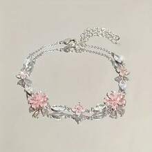 1 Piece - Elegant Pink Cherry Blossom Bracelet, Women's Fashion Cute Exquisite Cube Petal Adjustable Bracelet - Hồng - Xem 2