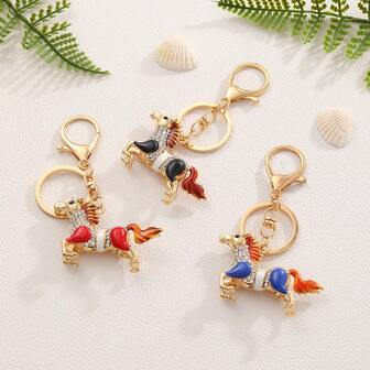Zodiac Rhinestone Mini Horse Car Keychain Zinc Alloy Keyring Bag Charm Decorative Gift Wholesale, Bohemian Animal Zinc Alloy Keychain, Winter