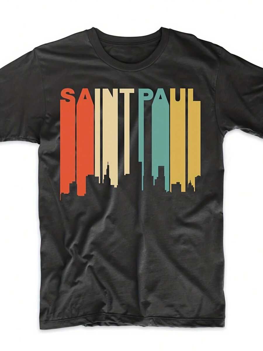 Saint Paul Shirt - R 1970's Style Saint Paul Minnesota Skyline T-Shirt - 's St. Paul MN Shirt - Saint Paul Minnesota Shirt,This Fun Printed Casual T-Shirt Is The Perfect Gift For Valentine's Day/Christmas - 款式3 - 查看 1